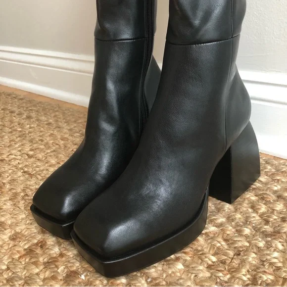 Jeffrey Campbell Black Heeled Boots with Chunky Heel - Picture 4 of 14